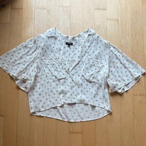 AFRM White and Tan Polka Dot Blouse